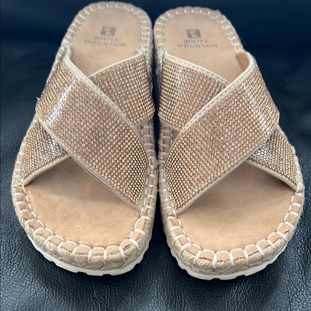 White Mountain Women's Sparkling Tan Slide Sandals - Picture 3 of 9
